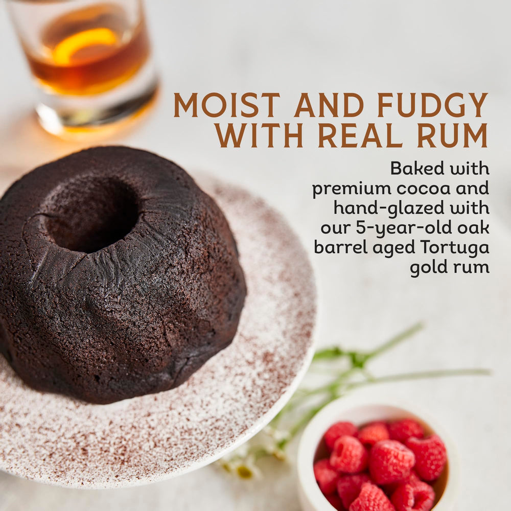 TORTUGA Caribbean Chocolate Rum Cake 16oz vacuum-sealed pack; locks in freshness.