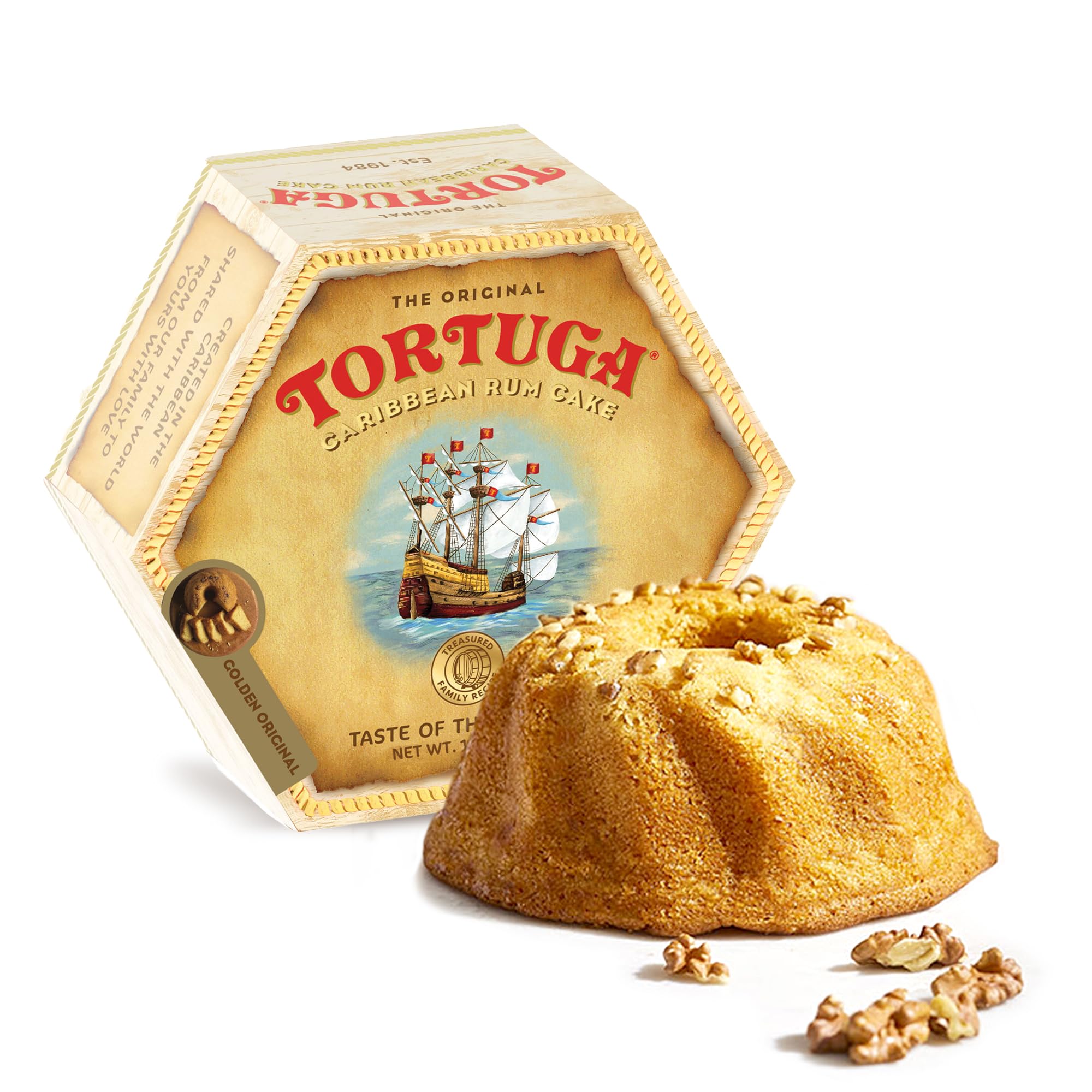TORTUGA Caribbean Original Rum Cake with Walnuts, whole—premium gift for celebrations.
