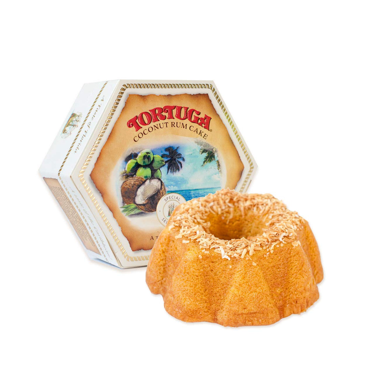 TORTUGA Coconut Rum Cake 16oz wrapped for gifting and celebrations.