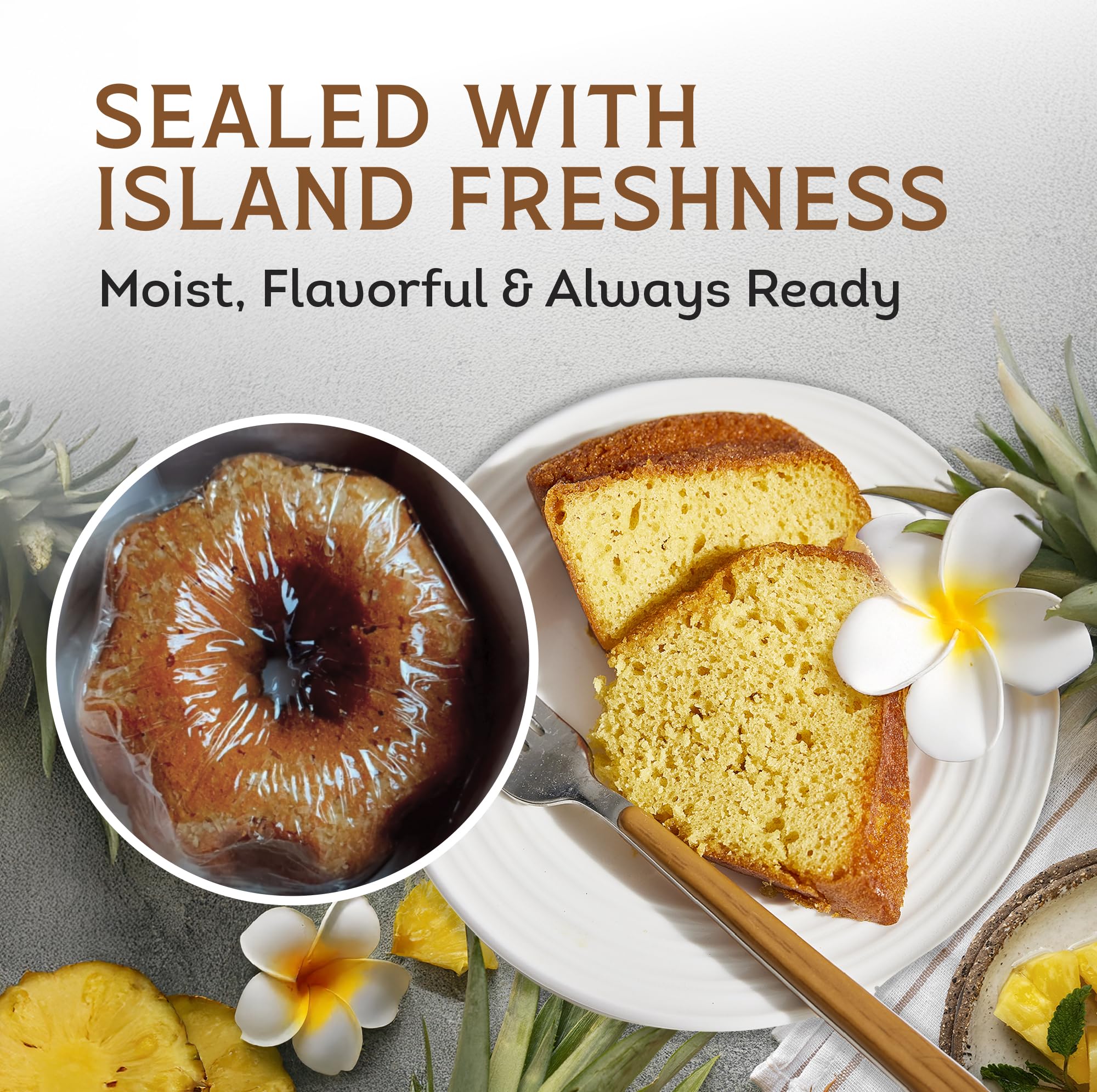 Tortuga pineapple rum cake slice, moist texture for celebrations.