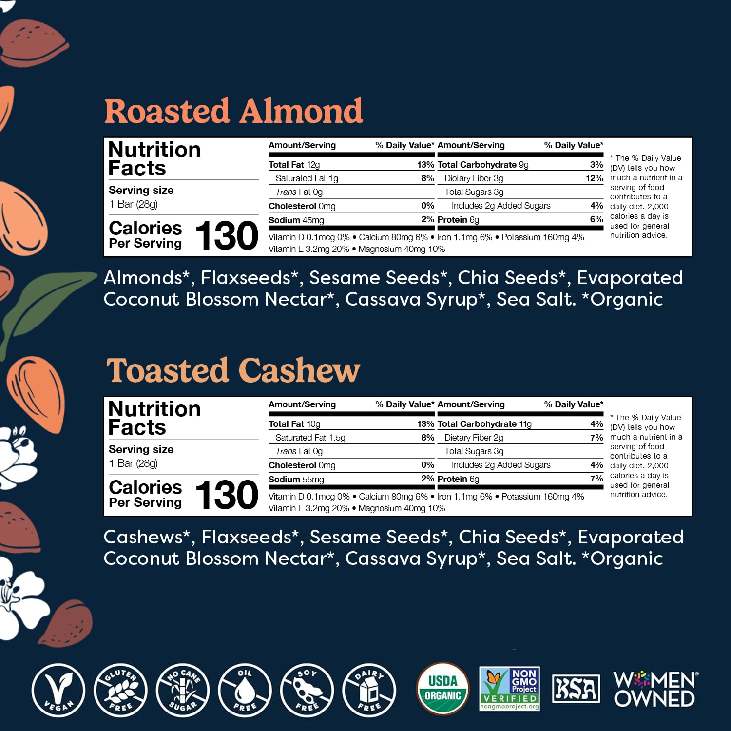 Tosi 12-pack almond and cashew bars for travel grab-and-go.
