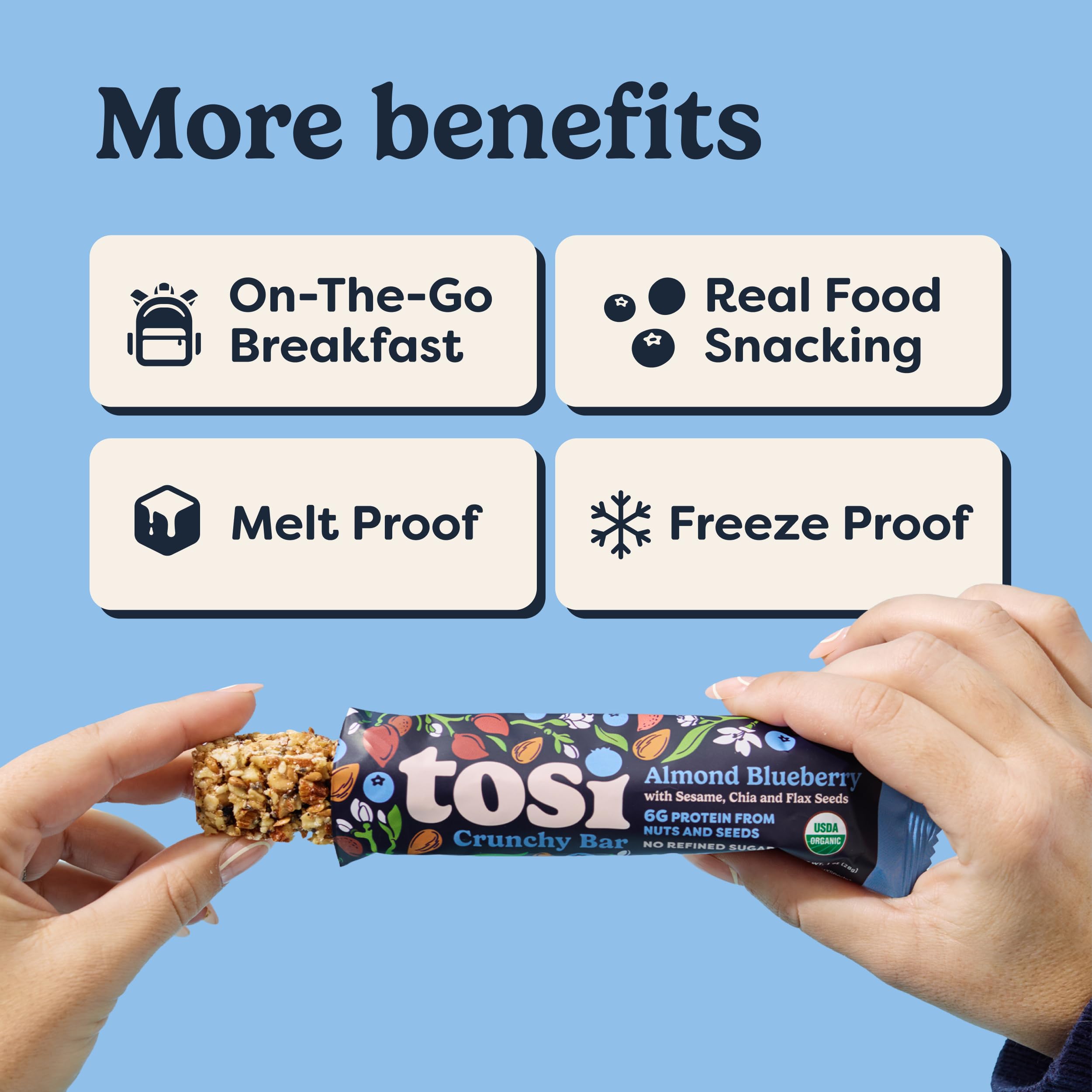 Tosi low-sugar snack bar naturally sweetened for mindful snacking.