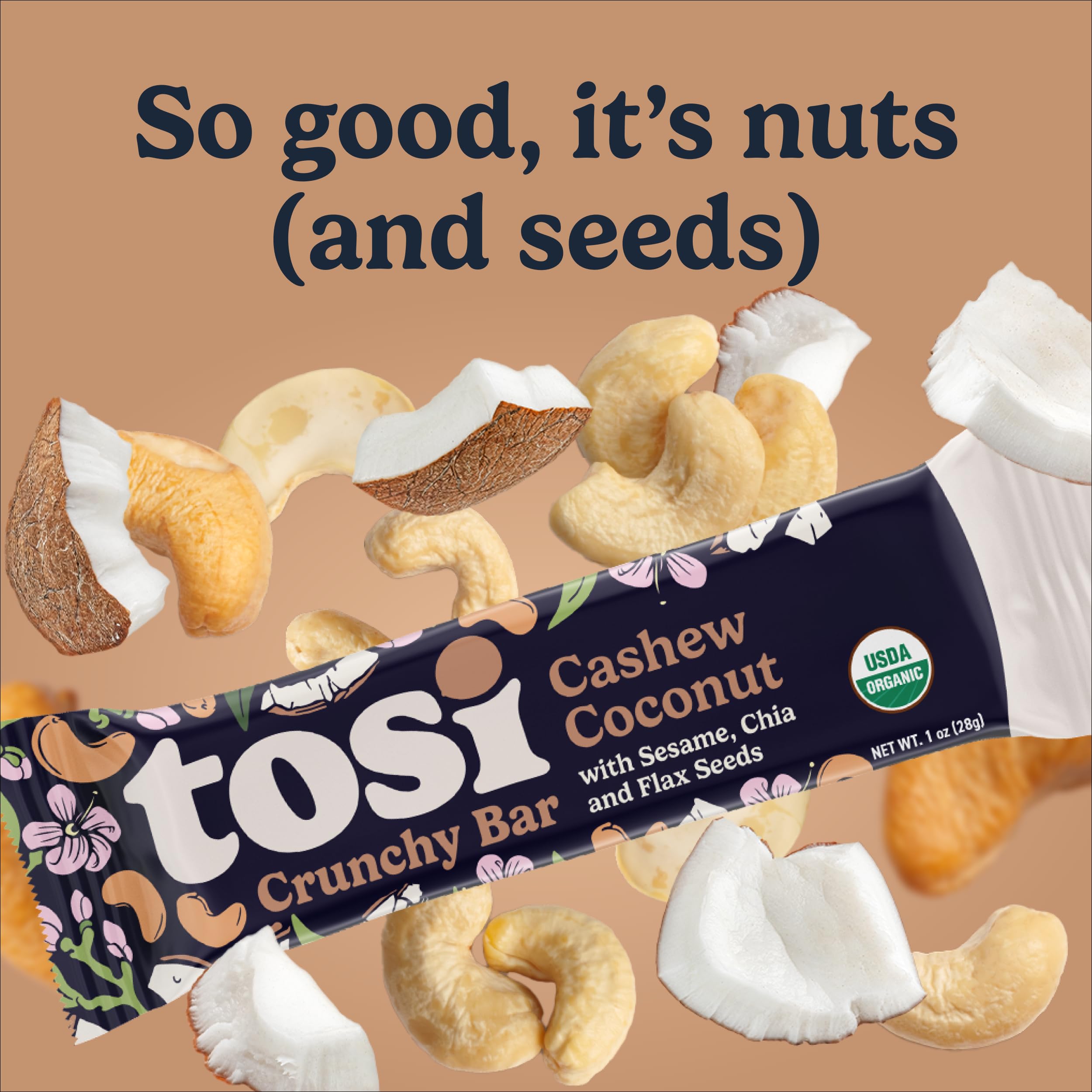 Tosi Nut Bars Cashew Coconut 1oz portion ideal for lunchboxes.
