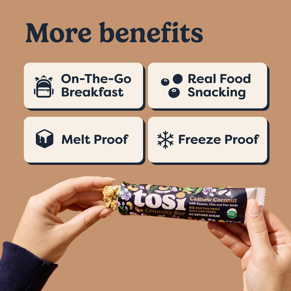 Tosi Nut Bars Cashew Coconut keto-friendly option for low-sugar snacking.