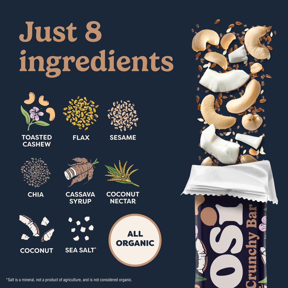Tosi Nut Bars Cashew Coconut vegan and gluten-free claim on packaging.