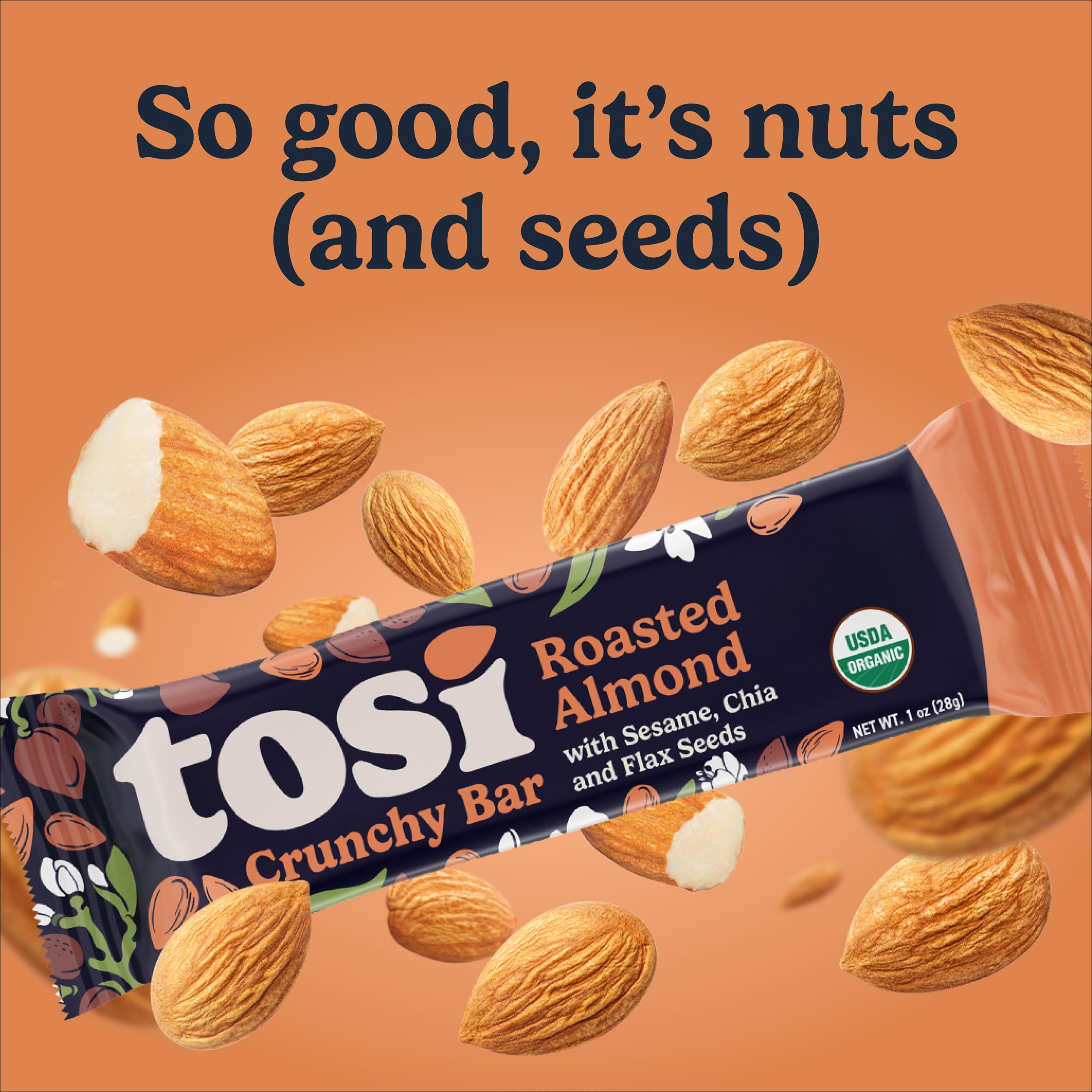 Tosi Nut Bars naturally sweetened with coconut nectar; better tasting bite.