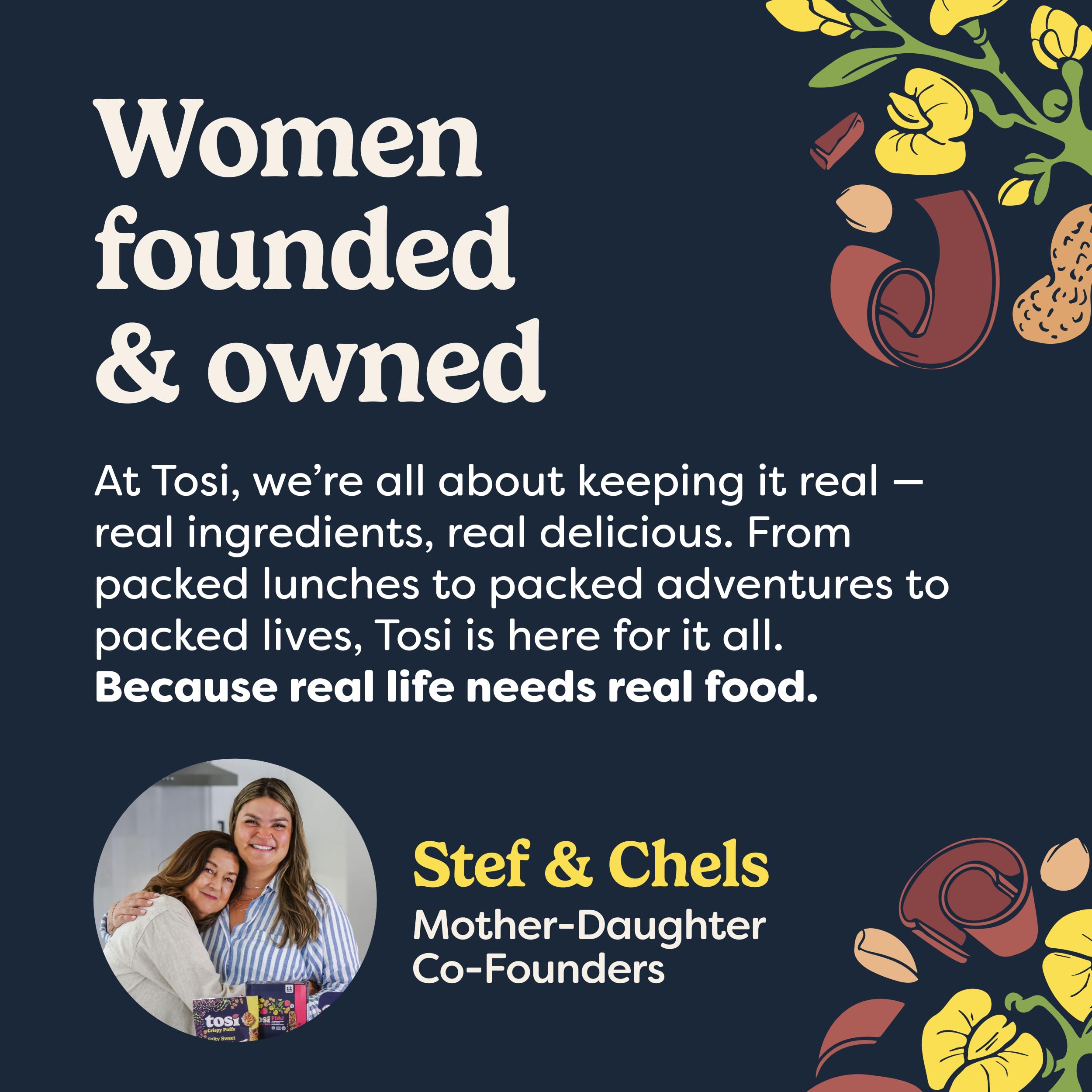 Tosi Nut Bars plant-based protein facts panel—omega-3 rich snack.