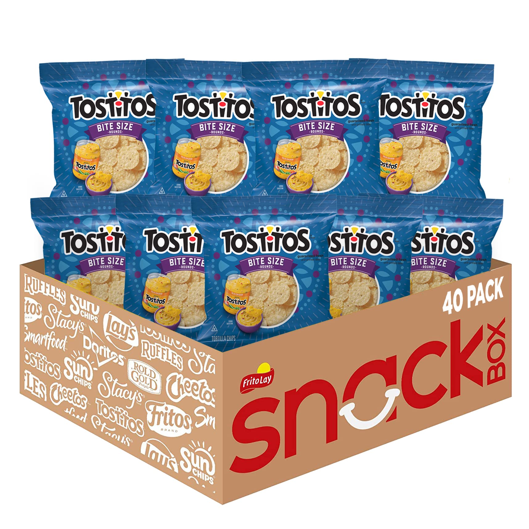 Tostitos Bite Sized Rounds 40-bag pack for easy sharing.