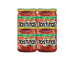 Tostitos Medium Chunky Salsa pack of four jars, ready for sharing.