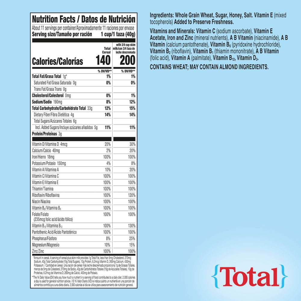 Total Breakfast Cereal on yogurt cup topping, adding texture and nutrition