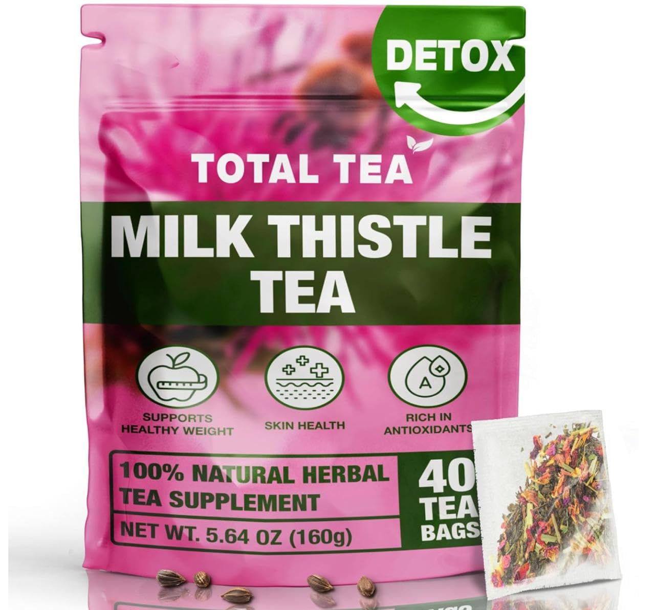 Total Tea milk thistle tea bag steeping for a soothing moment