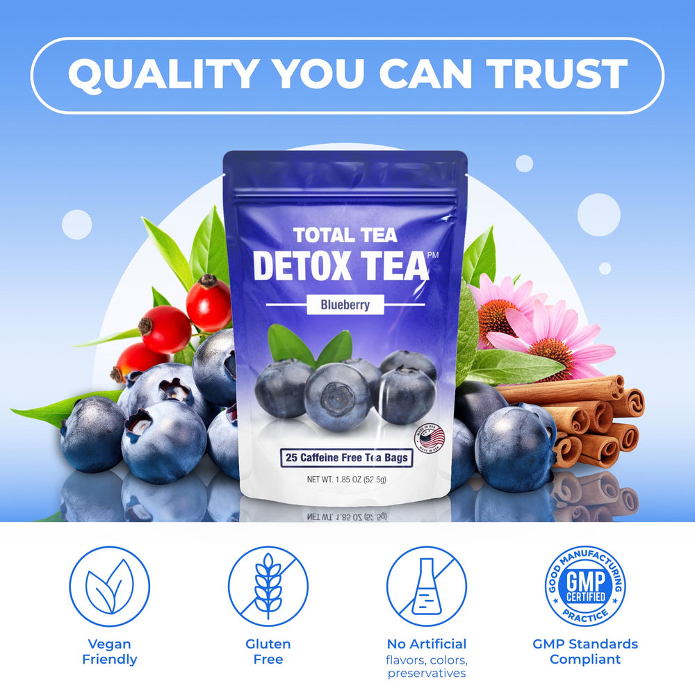 Total Tea SIimming Detox Tea blueberry fruit notes enhance a fruity, caffeine-free routine.
