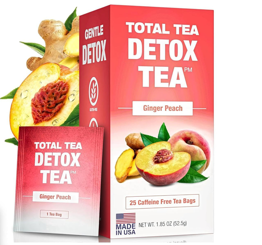 Total Tea Simming Detox Tea cup shows a caffeine free blend for a calm daily ritual