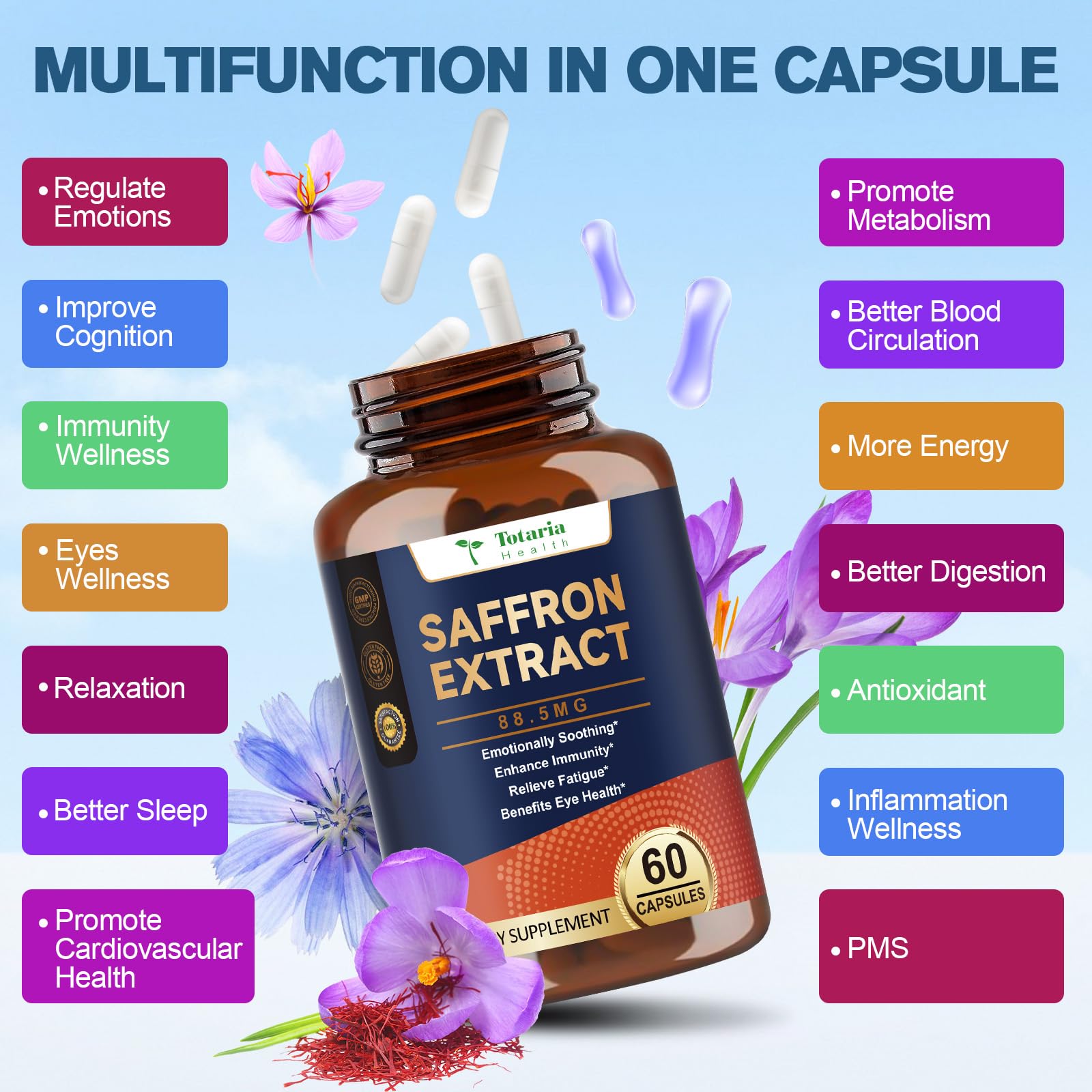 Totaria saffron with prebiotic fiber visual suggesting digestive support