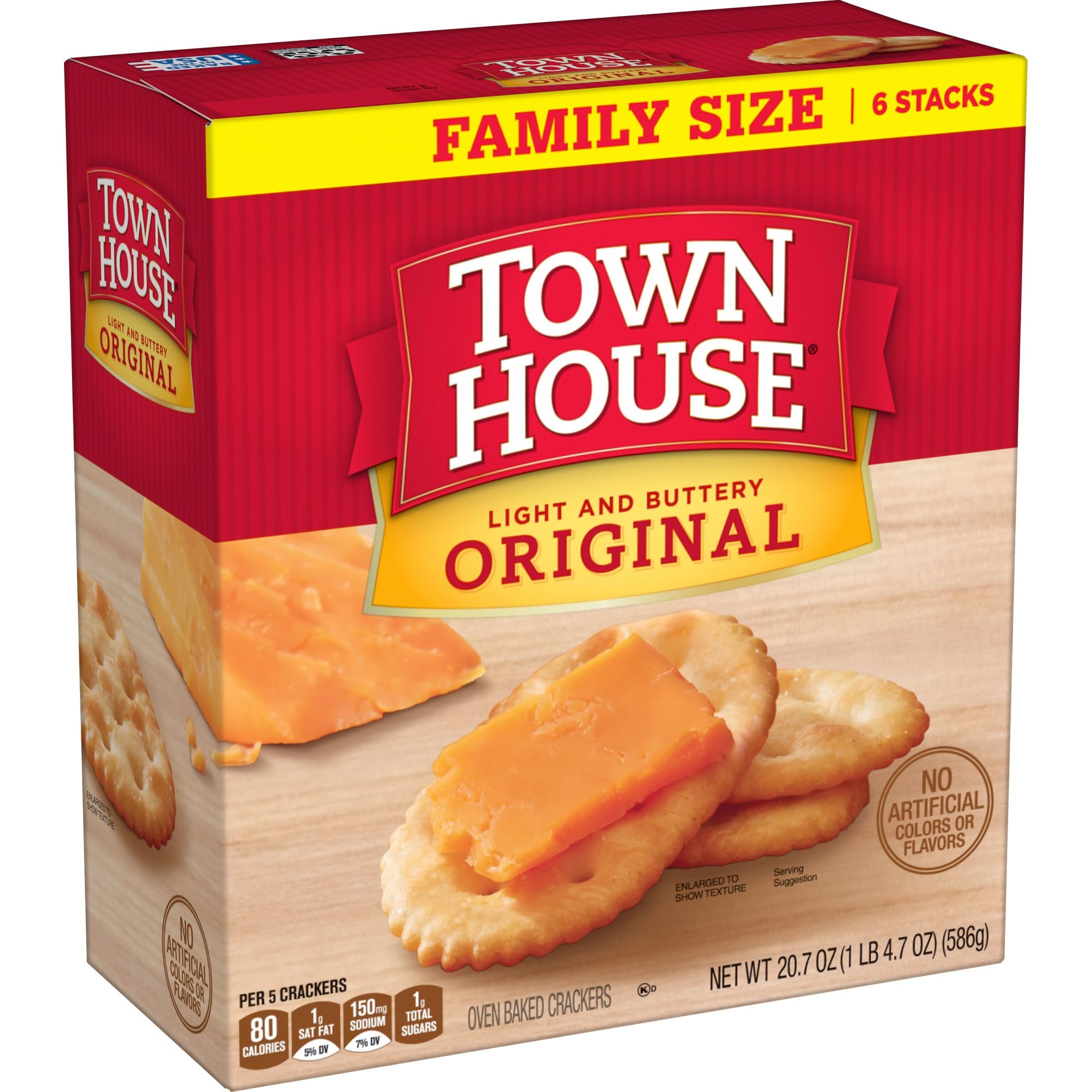 Town House Original crackers on a party spread with dips.