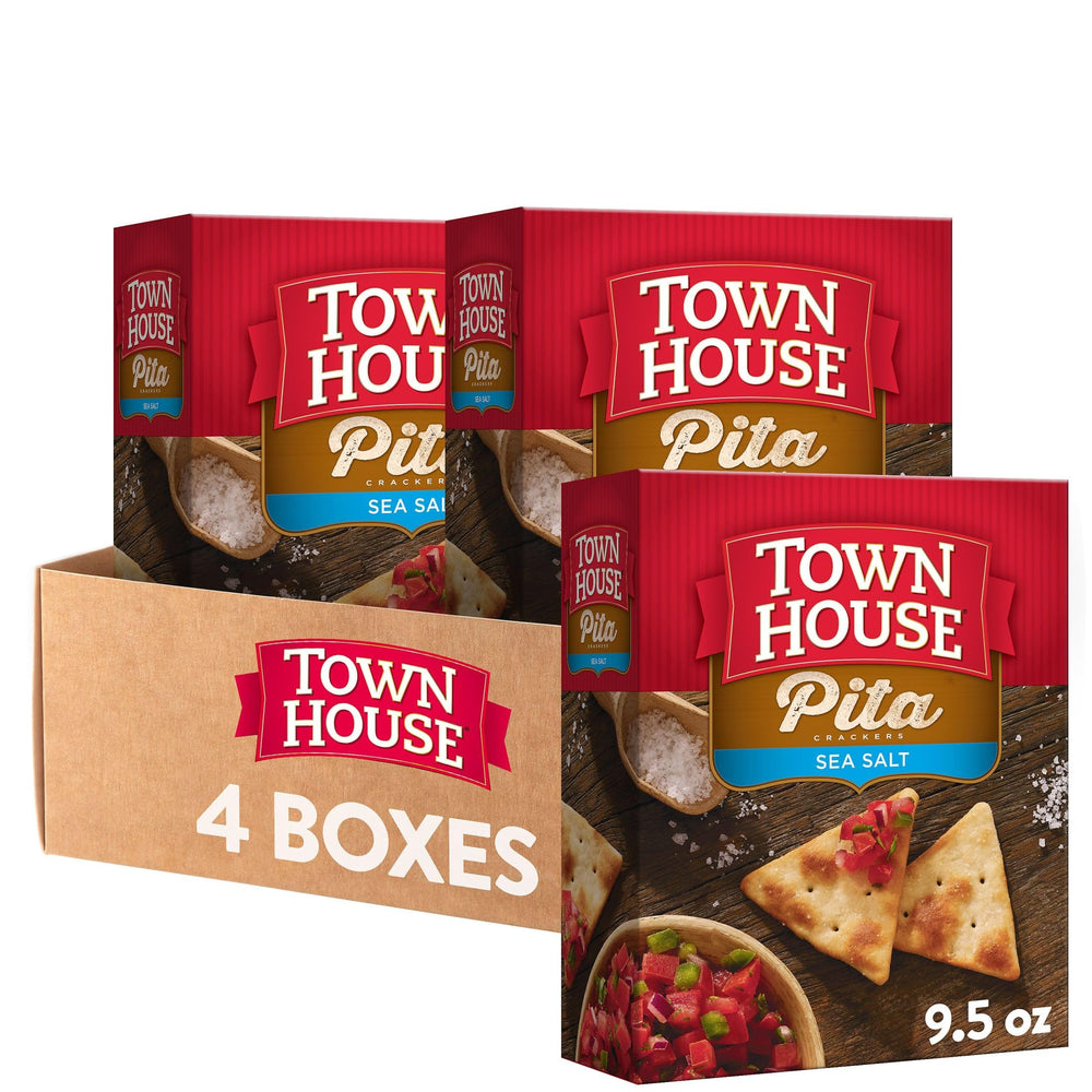 Town House Pita Crackers Sea Salt packaging, perfect for pantry storage and quick snacking.