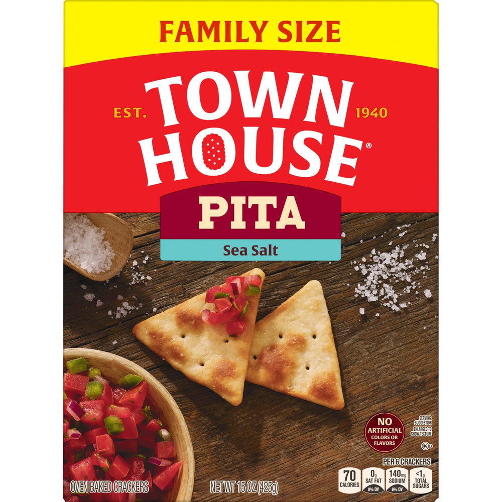 Town House Pita Sea Salt crackers pair well with spicy dips and tangy sauces.