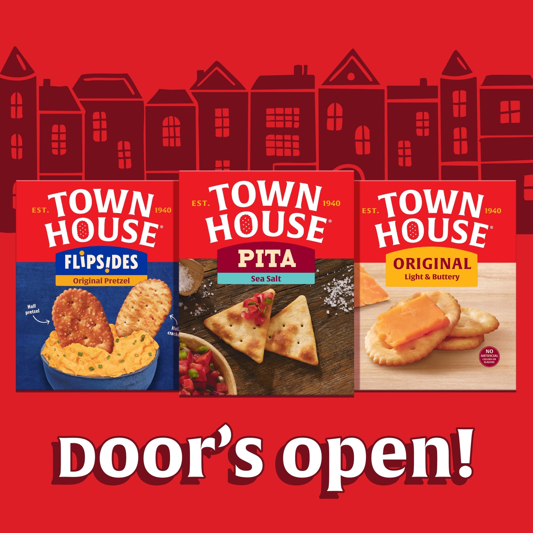 Town House Pita Sea Salt crackers in a family-size box for gatherings.
