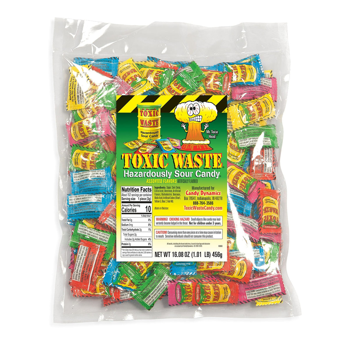 TOXIC WASTE Apple flavor candy delivers bold tangy bite for sharing.