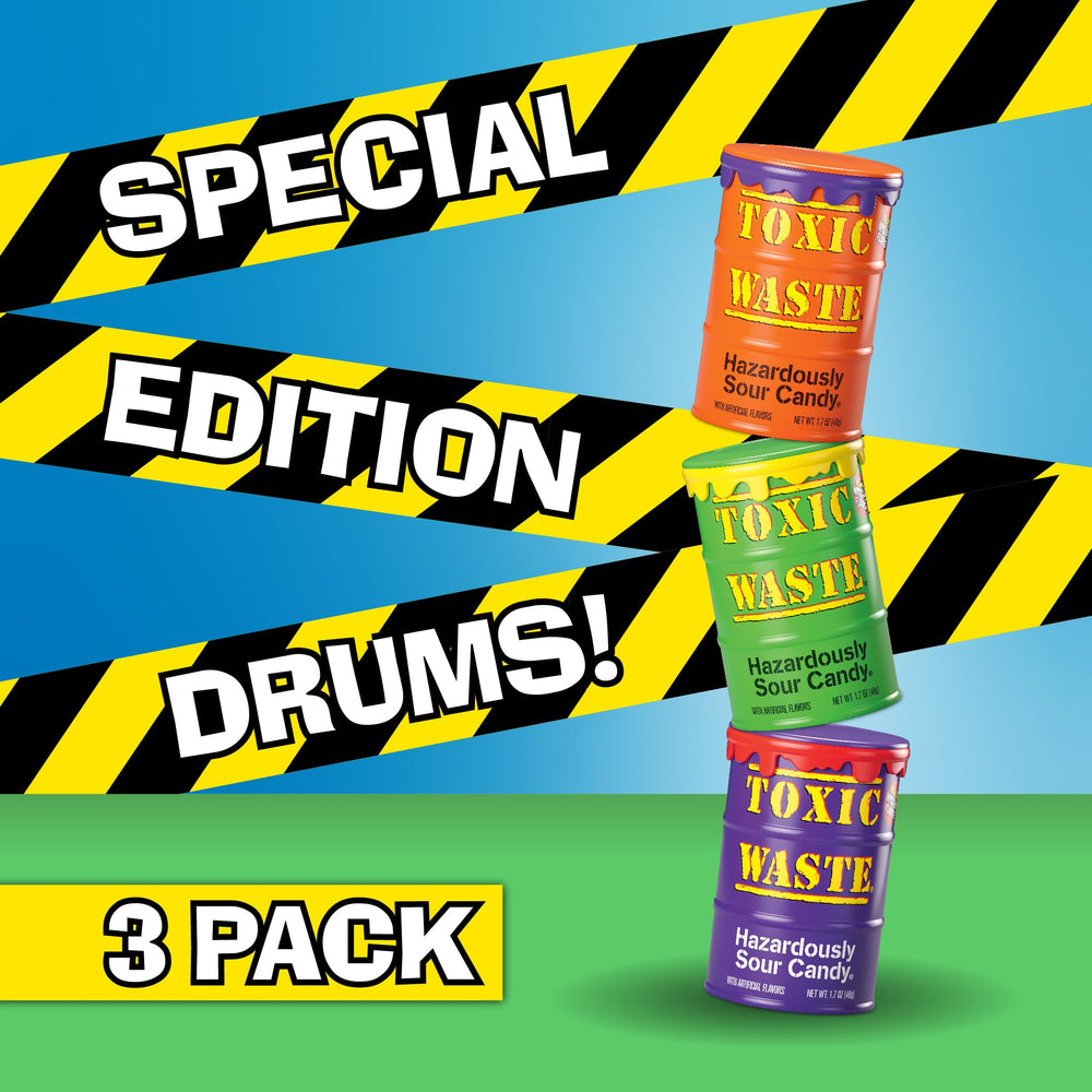 TOXIC WASTE green drum hazardously sour candy, perfect for sharing with friends.
