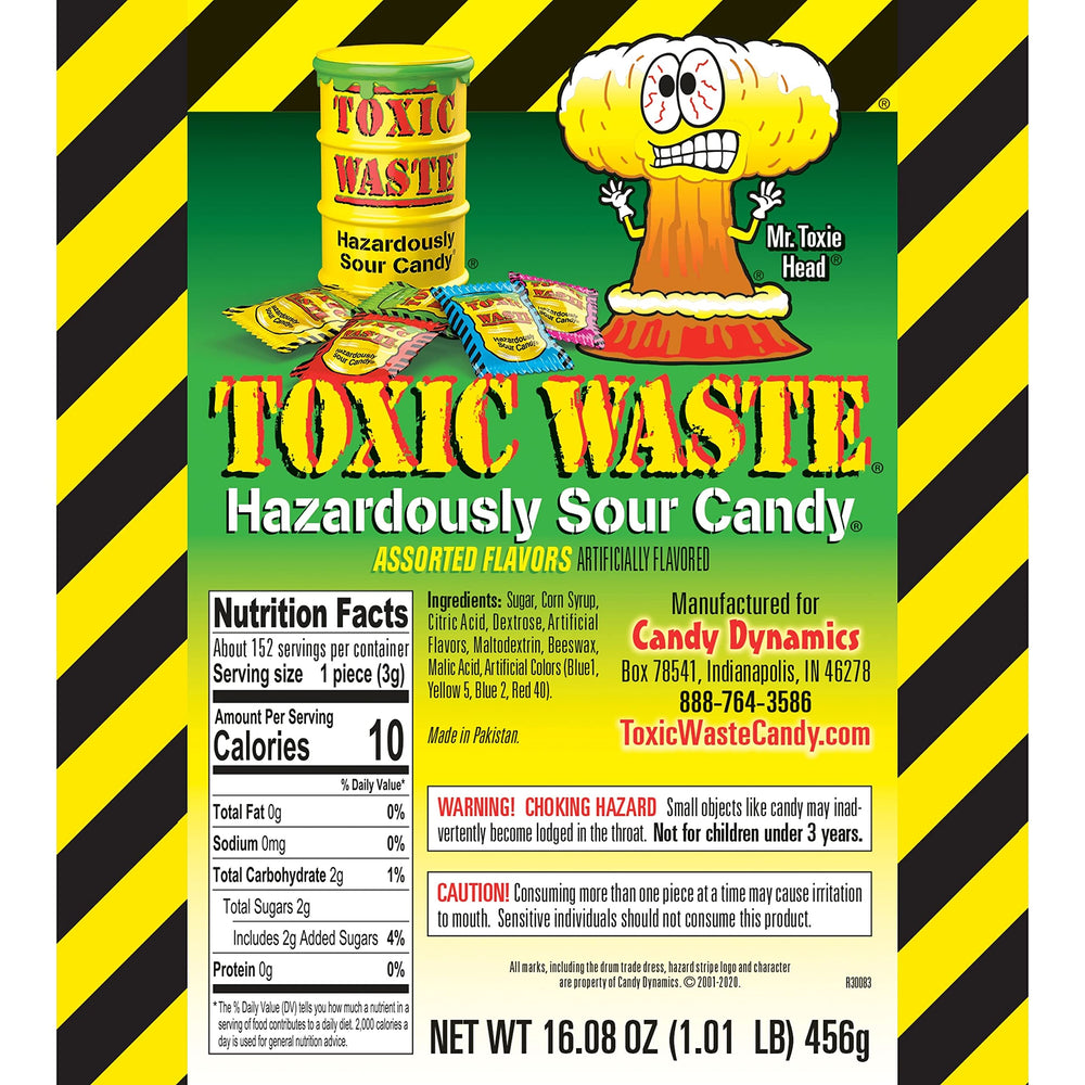 TOXIC WASTE Watermelon flavor candy with ultra-sour kick for flavor exploration.
