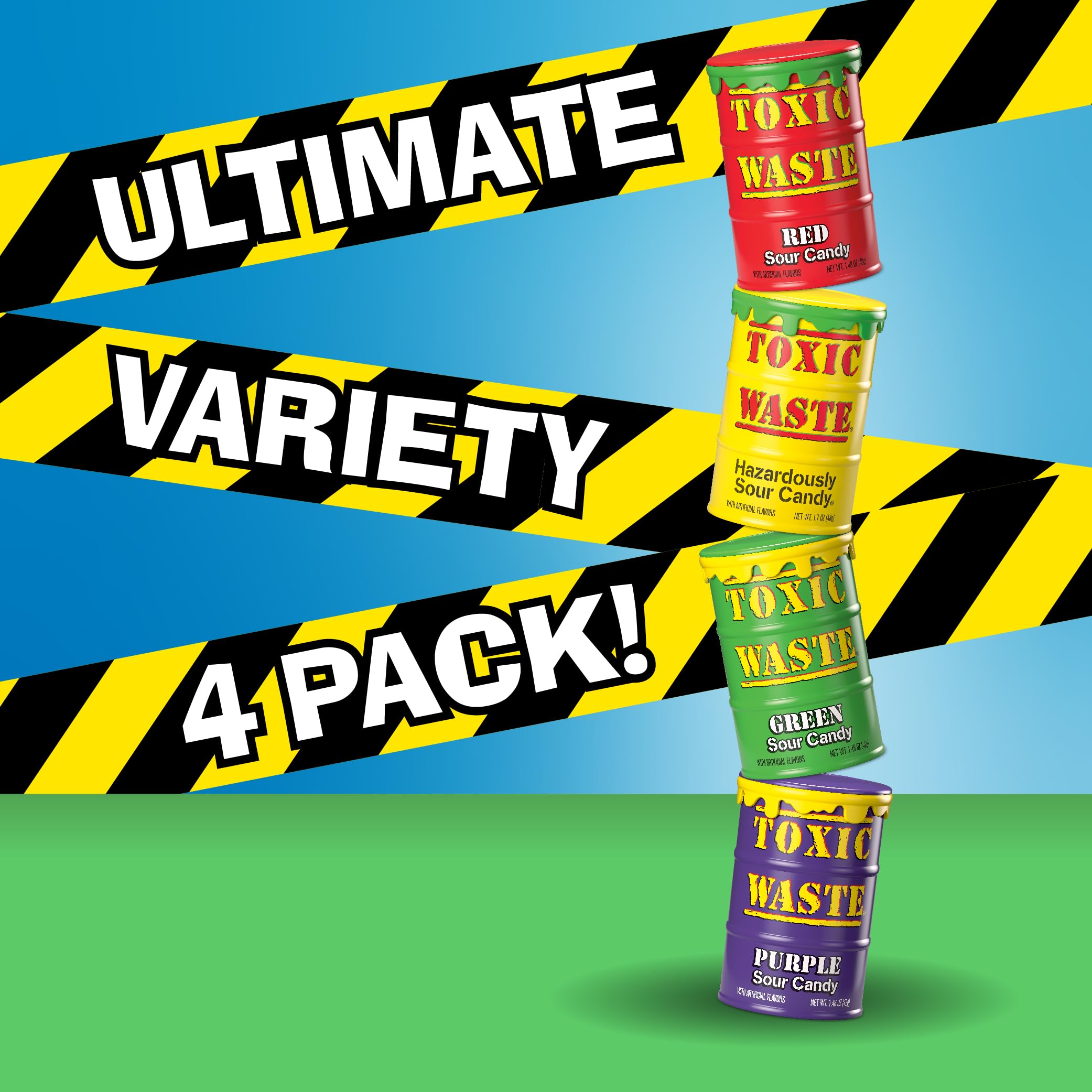 TOXIC WASTE yellow drum, tangy flavors spark a playful snack.