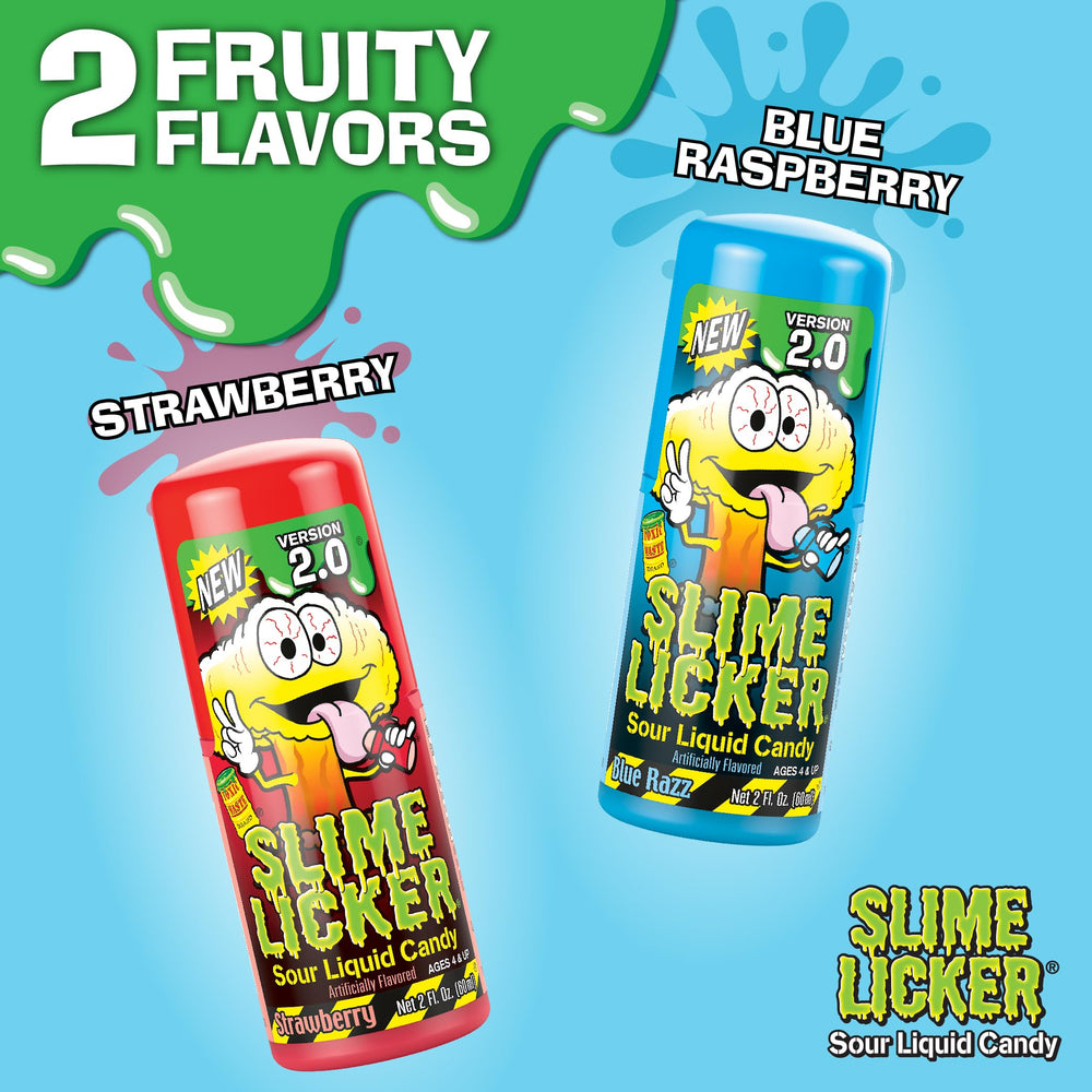 TOXIC WASTE Slime Licker 2.0 blue razz bottle offers tangy thrill in every lick.