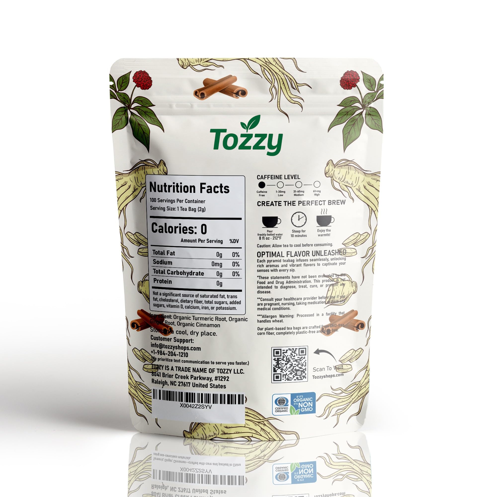 TOZZY tea bags close-up with pyramid sachets for flavorful steeping
