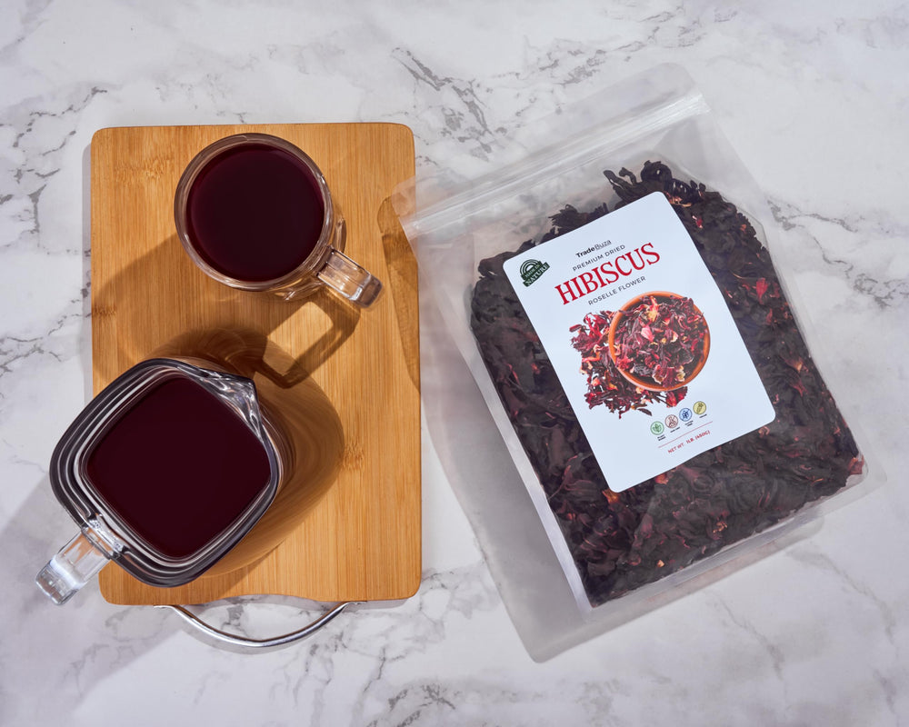 TradeBuza hibiscus loose-leaf tea ready for iced brews.