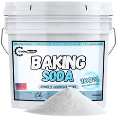 TradeGrade Pure Baking Soda Powder bottle label highlights food-grade quality for baking