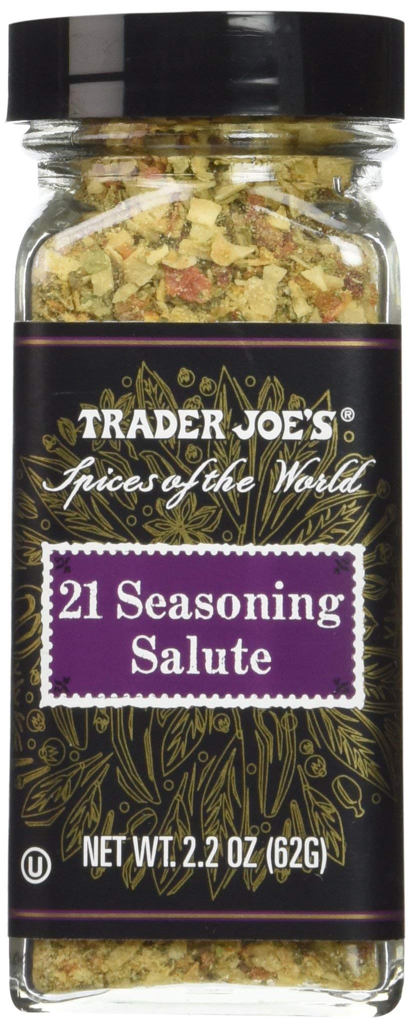 Trader Joe's 21 Seasoning Salute jar front—versatile flavor enhancer for many dishes