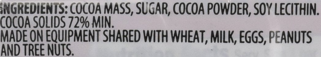 Trader Joe's 72% cacao Belgian chocolate bars shown as a vegan recipe ingredient.