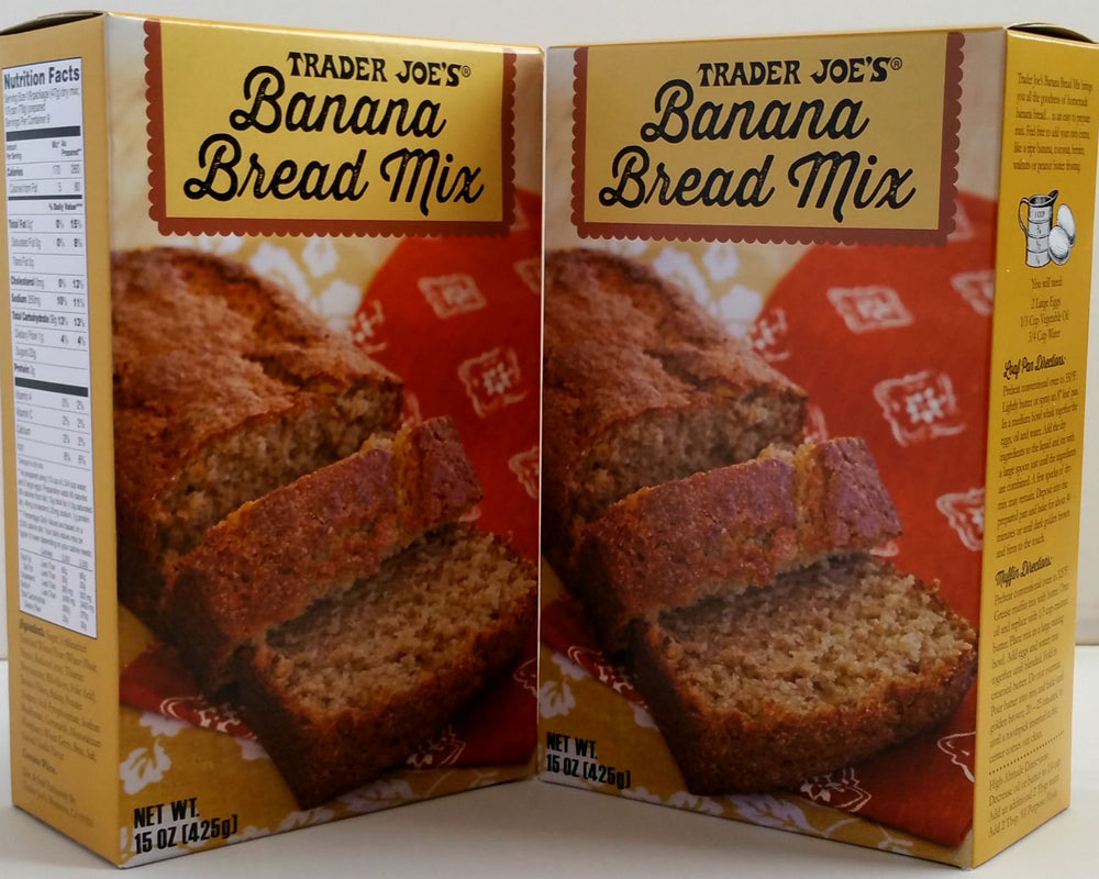 Trader Joe's Banana Bread Mix prepared loaf sliced on plate showing moist crumb