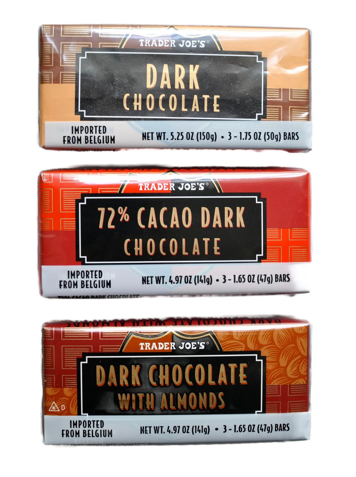 Trader Joe's Belgian Dark Chocolate Bars gift trio ready for entertaining or gifting