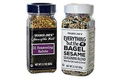 Trader Joe's Everything bagel sesame blend and 21 Seasoning Salute bundle bottle, adds flavorful versatility to meals.