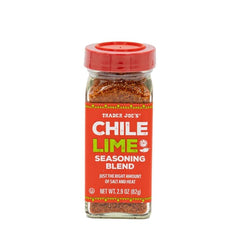 Trader Joe's Chile Lime Seasoning in a glass jar ready to flavor tacos and veggies.