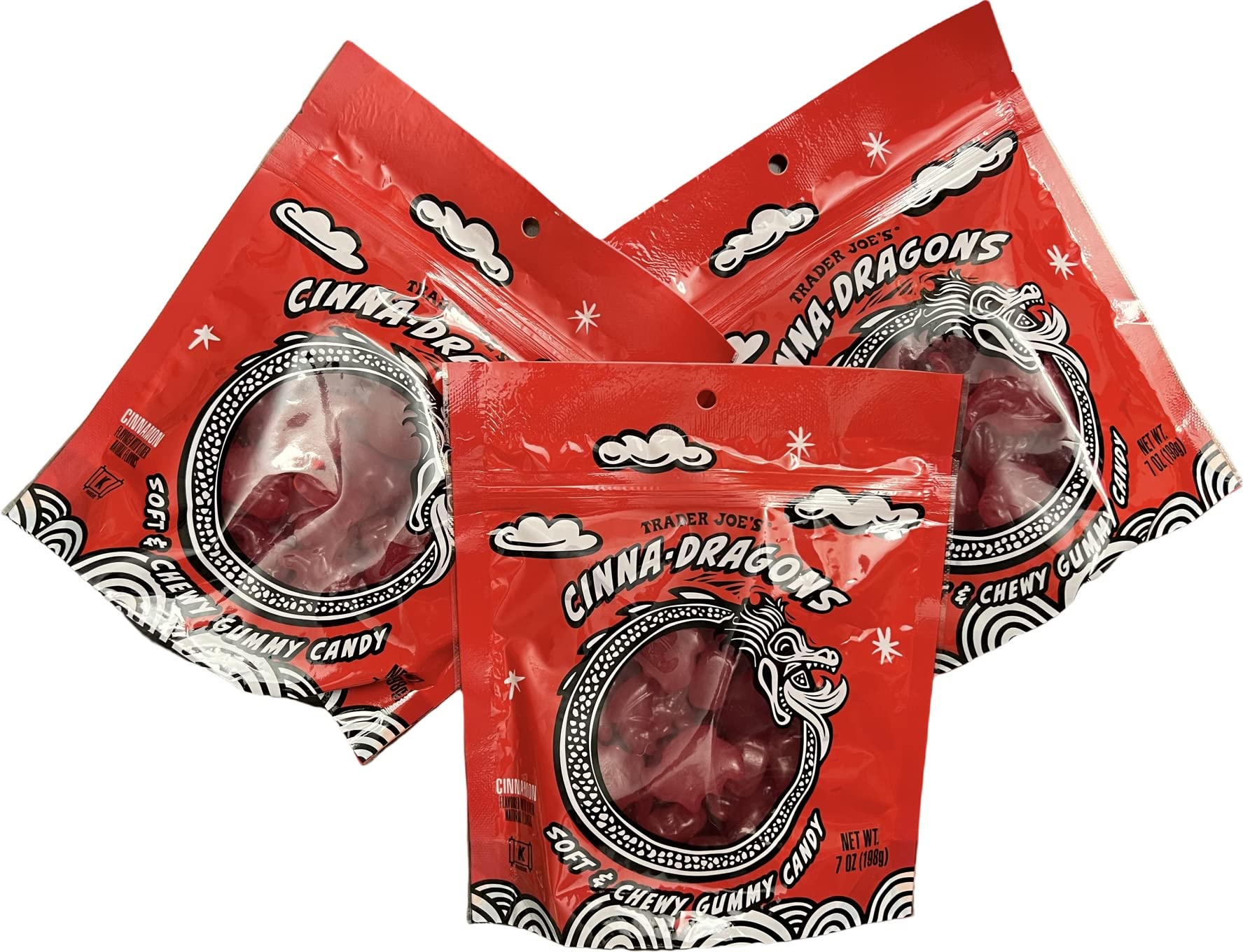 Party display of Trader Joe's Cinna-Dragons gummies for a spicy-sweet treat.