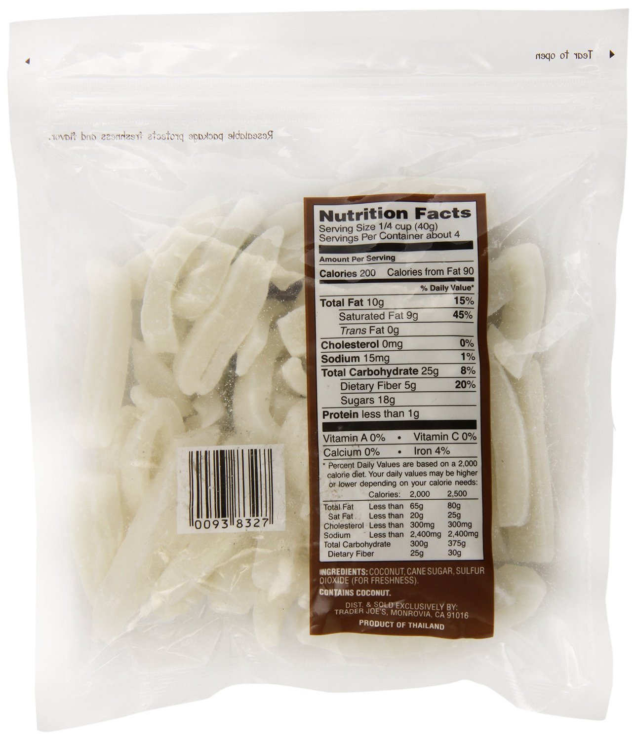 Close-up of coconut strips texture showing crisp and chewy bite for on-the-go snacking.