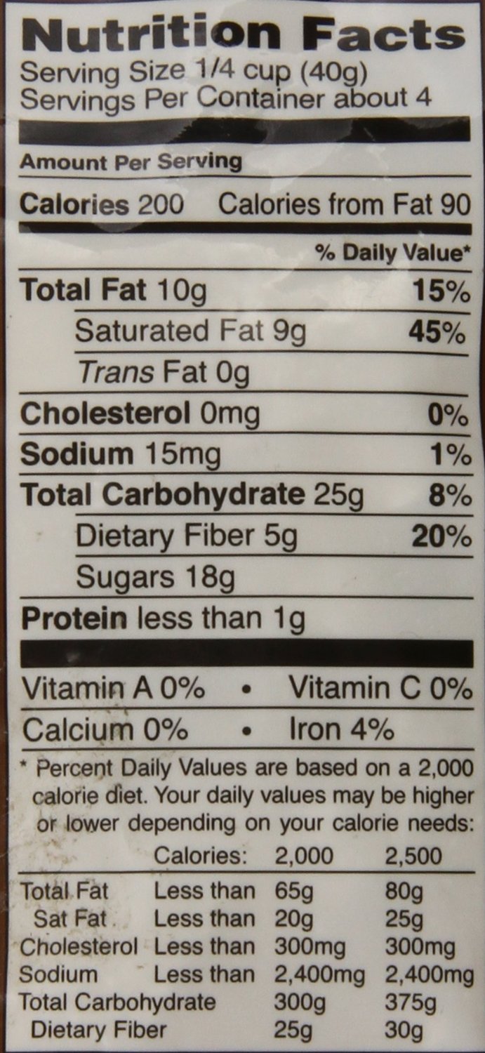 Nutrition label and simple ingredients shot for Trader Joe's Coconut Strips.