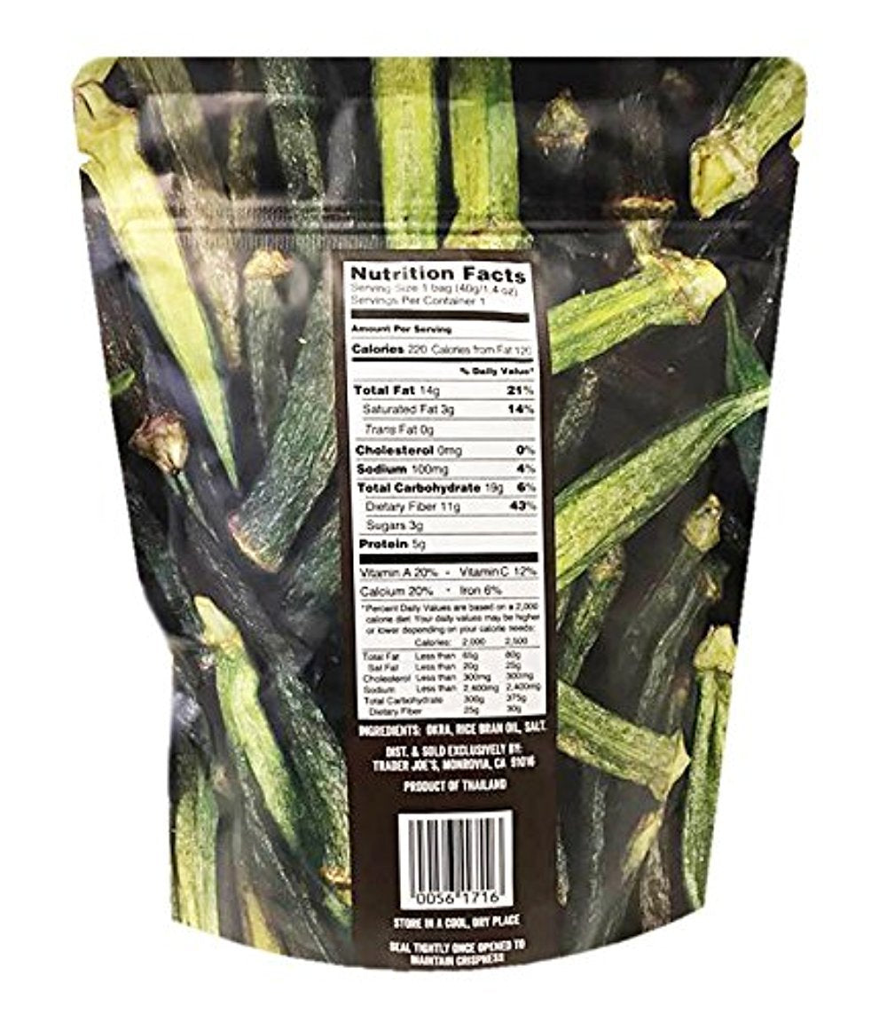 Close-up of Trader Joe's Crispy Crunchy Okra bites highlighting its crunchy texture for snacking.