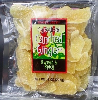 Trader Joe's crystallized ginger 3-pack with sweet and spicy flavor in ready-to-use bites