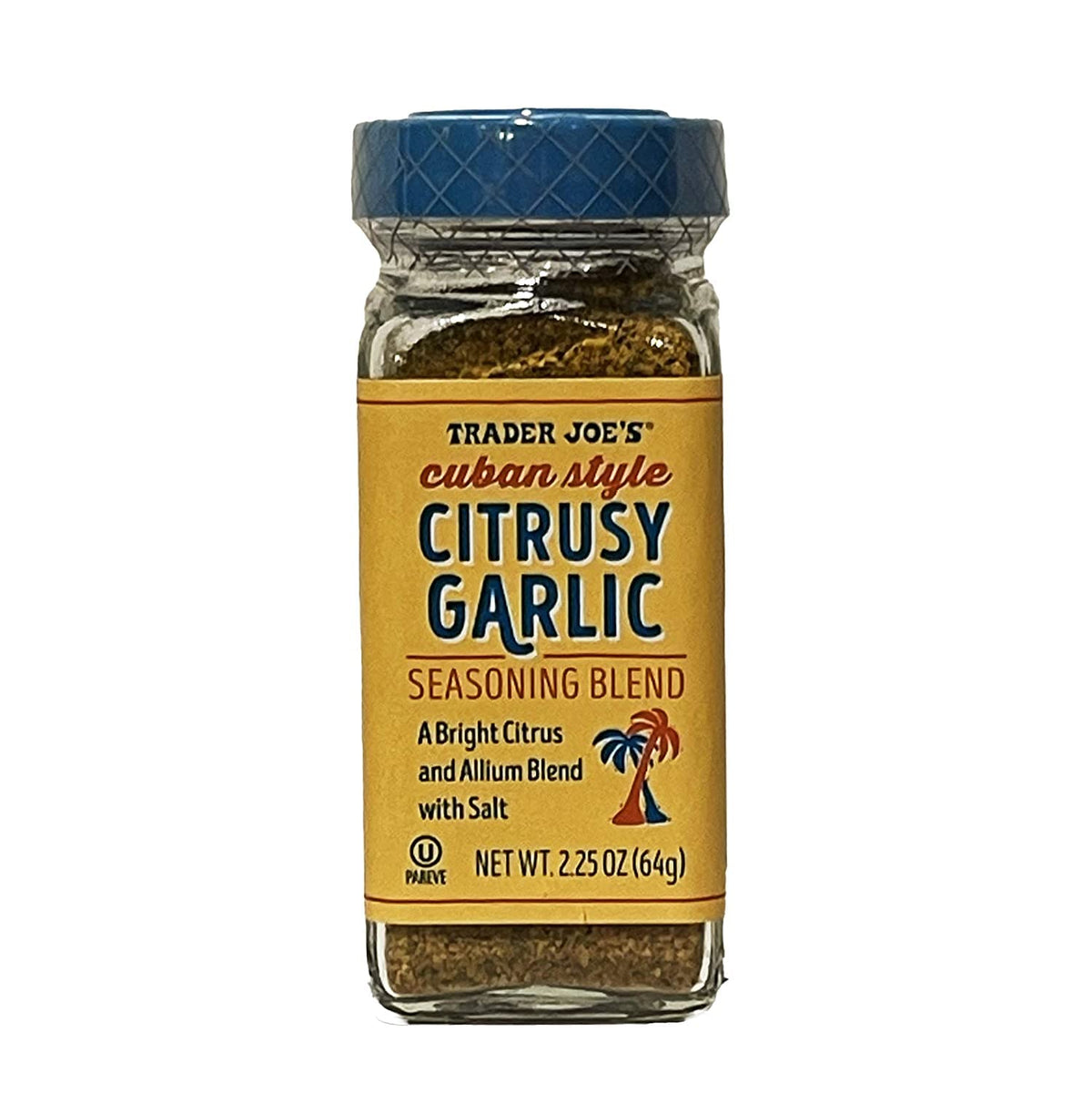Trader Joe's Cuban Style Citrusy Garlic Seasoning bottle on kitchen counter for marinating and flavoring