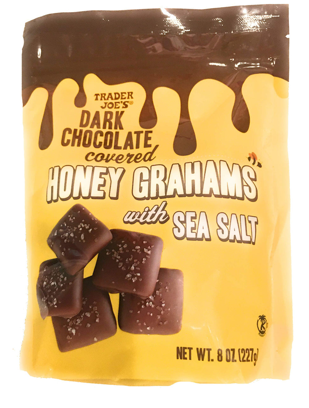 Trader Joe's dark chocolate covered honey grahams sea salt bites—crisp texture and chocolatey finish.