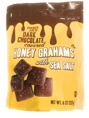Trader Joe's dark chocolate covered honey grahams sea salt bites—crisp texture and chocolatey finish.