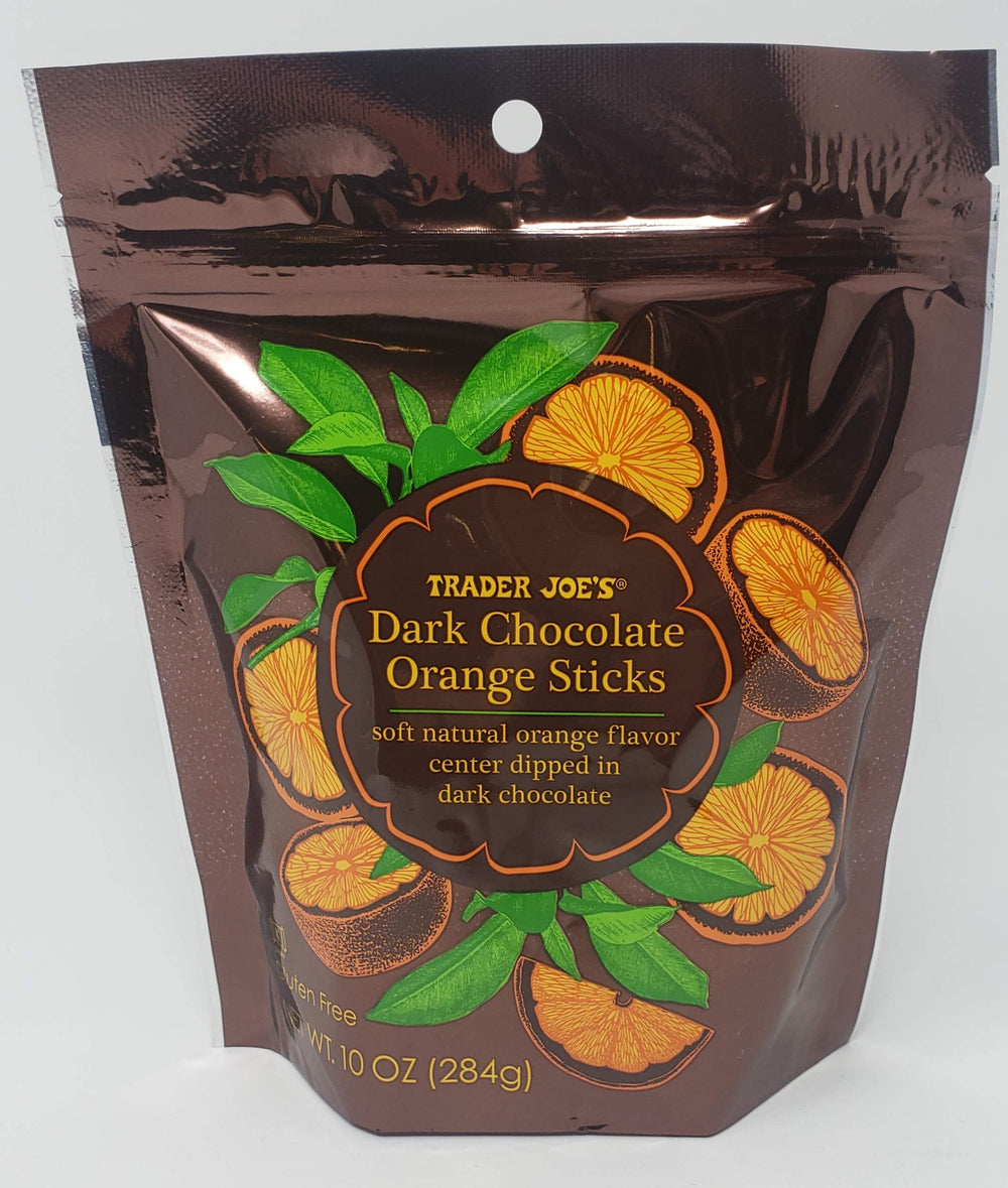 Trader Joe's Dark Chocolate Orange Sticks lifestyle shot with coffee highlights pairings