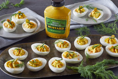 Close-up of Trader Joe's Dill Pickle Mustard creamy texture for potato salad.