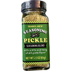 Trader Joe's Dill Pickle Seasoning bottle pour adds tangy pickle aroma to dishes.