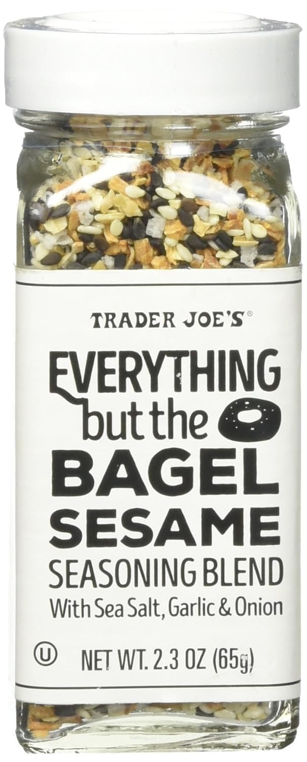 Trader Joe's Everything Bagel Seasoning shaker in a tidy kitchen.