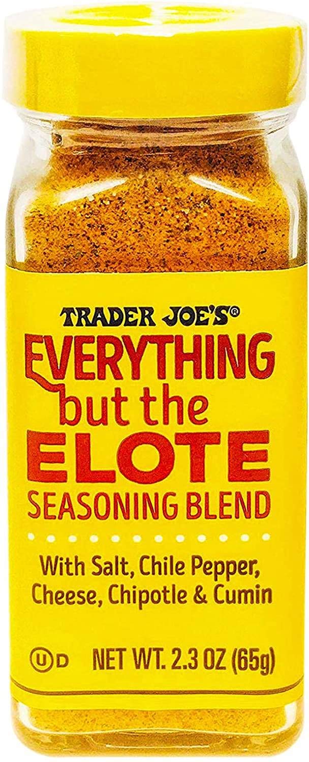 Trader Joe's Everything But The Elote Seasoning Blend bottle elevates grilled corn with smoky, cheesy flavor
