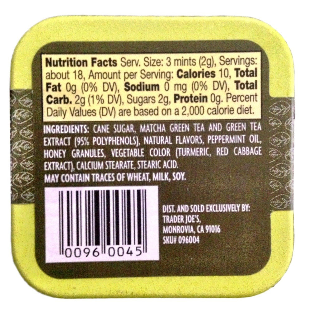 Trader Joe's Green Tea Infused Mints side view, portable convenience